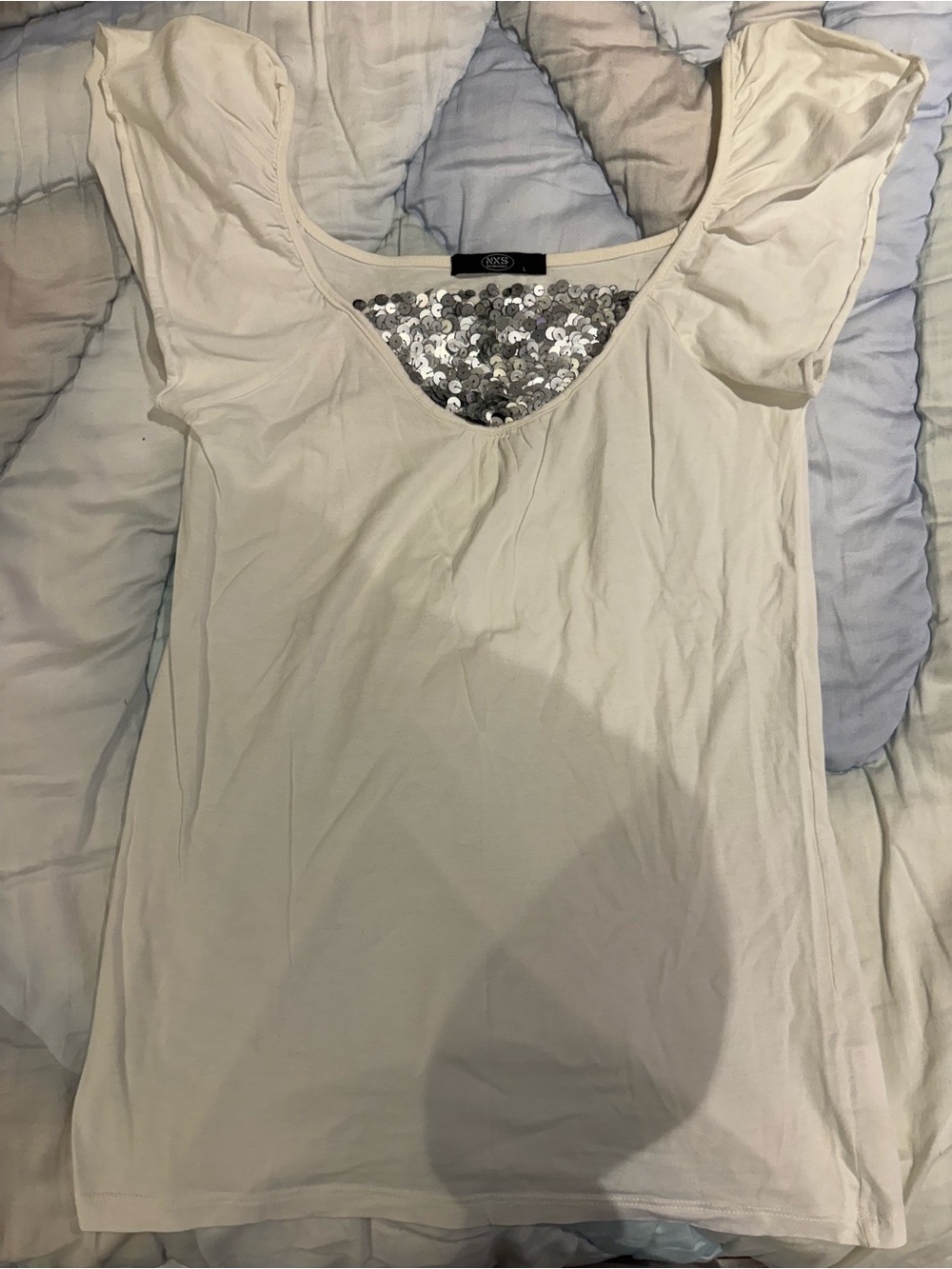 Y2K Cream Sequin Scoop Neck Top